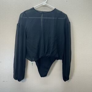 Wilfred Free Aritzia Scoop Neck Chiffon Long Sleeve Bodysuit Sheer Lined Sz‎ S
